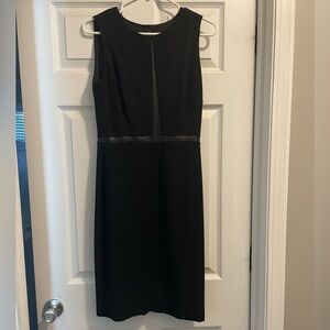 White House Black Market Size 4 Faux Leather Trim Black Sheath Dress